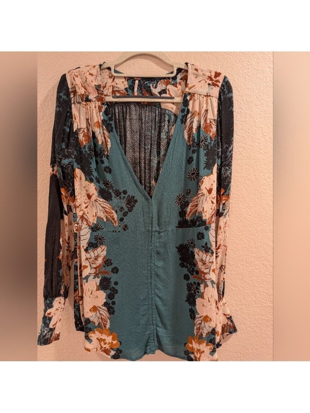 Free People Mikayla Floral Print Tunic Top Green XS - Picture 3 of 10